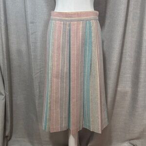 Vintage Wool blend Skirt-Pastel Striped-Pleated Detail-Button/Zipper Back-EUC